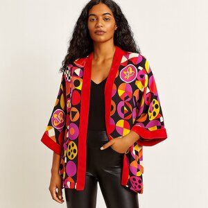 Bob Mackie Vintage Wearable Art 100% Silk Kimono Mod 70 Bright Geometric Retro L